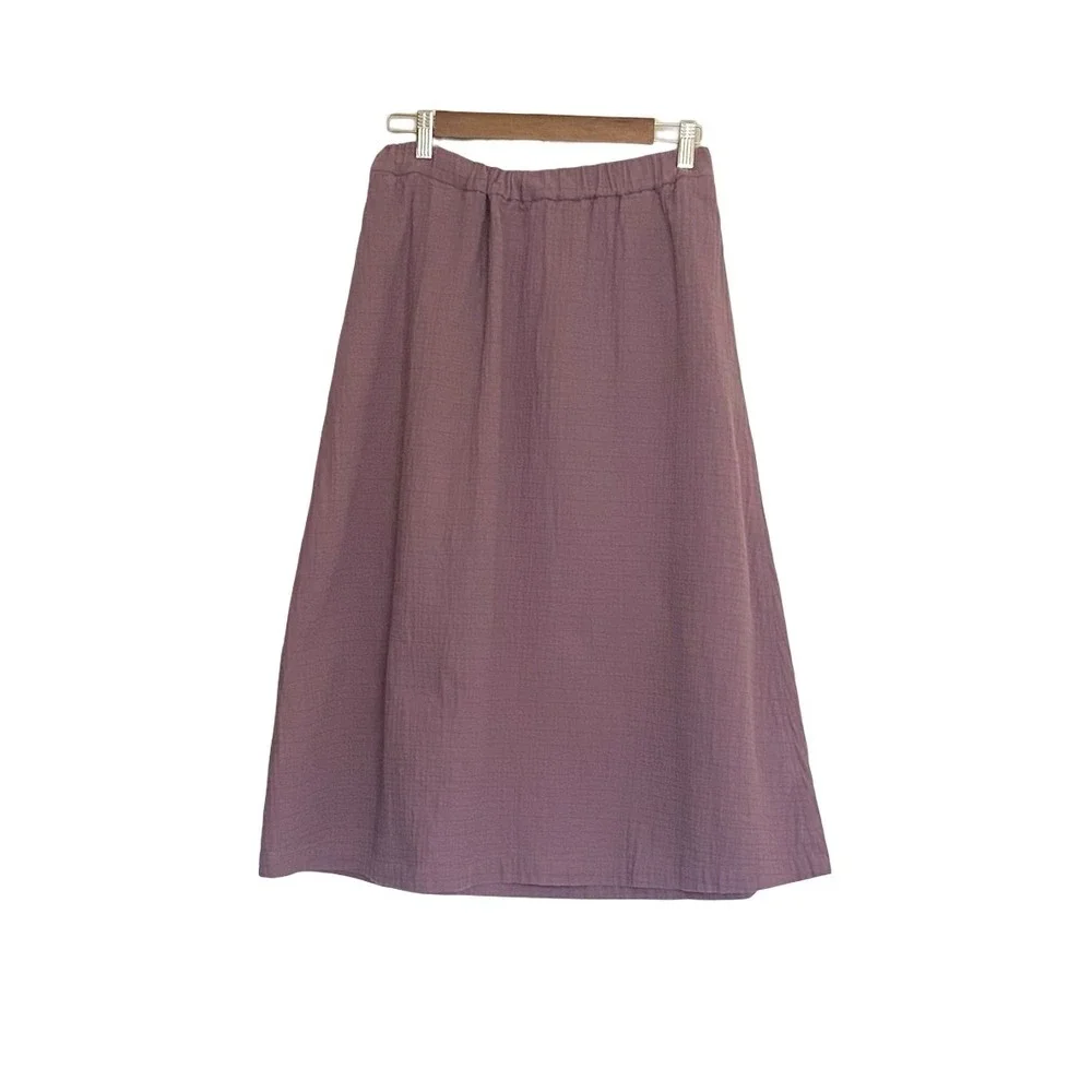 Madewell Cotton Quilted A-line Midi Skirt Small Mauve Elastic Waist Pockets - Picture 2 of 9